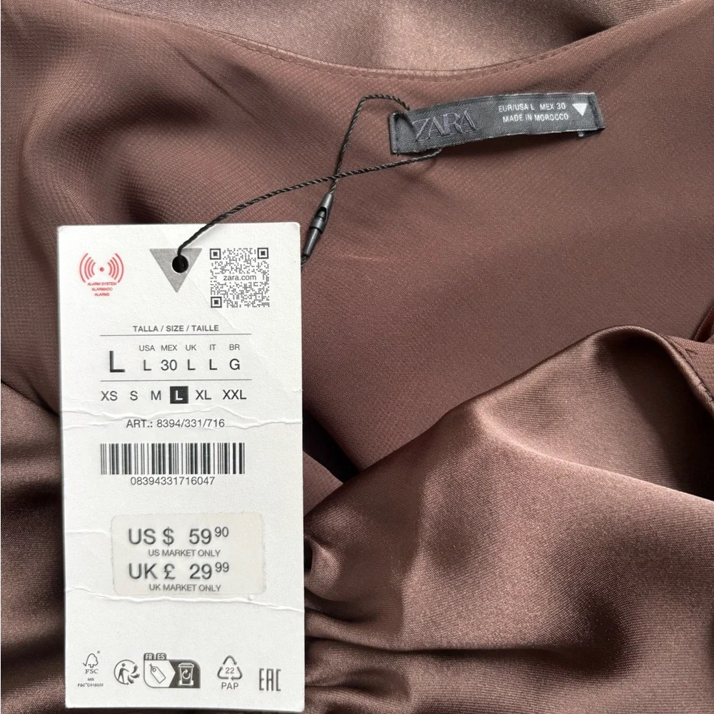 Zara Chocolate Brown Satin Slip Dress with open back - Picture 3 of 5